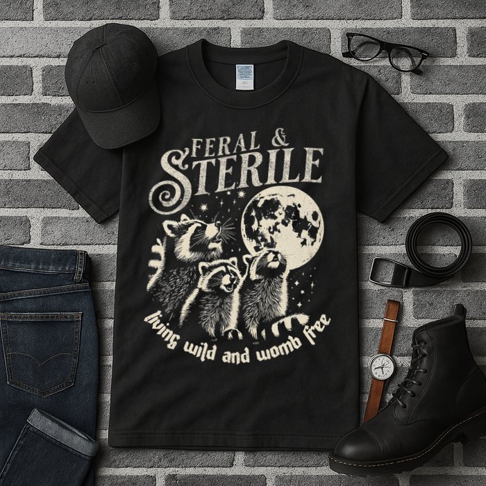 Feral & Sterile Living Wild And Womb Free Funny Racoon Tall T-Shirt