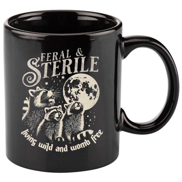 Feral & Sterile Living Wild And Womb Free Funny Racoon 11oz C Handle Ceramic Mug