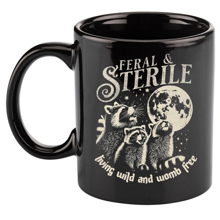 Feral & Sterile Living Wild And Womb Free Funny Racoon 11oz C Handle Ceramic Mug