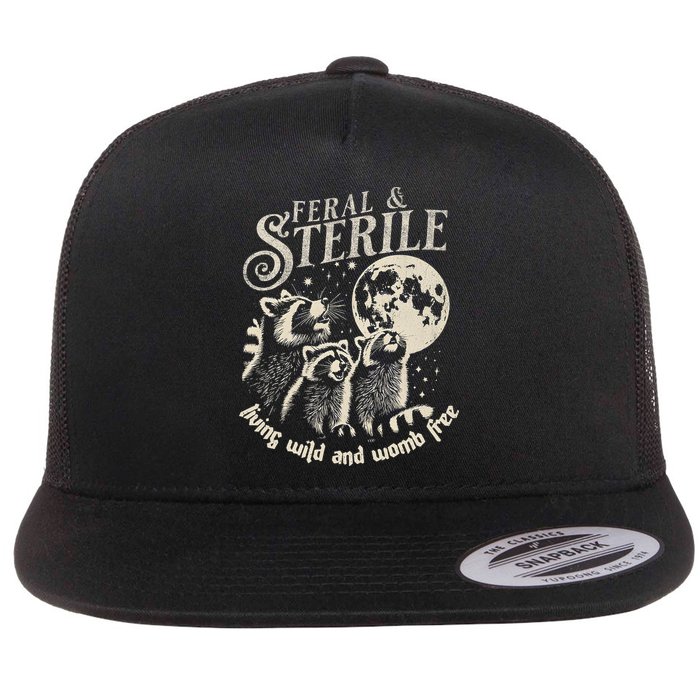 Feral & Sterile Living Wild And Womb Free Funny Racoon Flatbill Hat