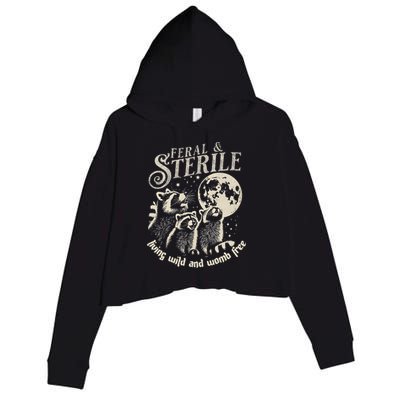 Feral & Sterile Living Wild And Womb Free Funny Racoon Crop Fleece Hoodie