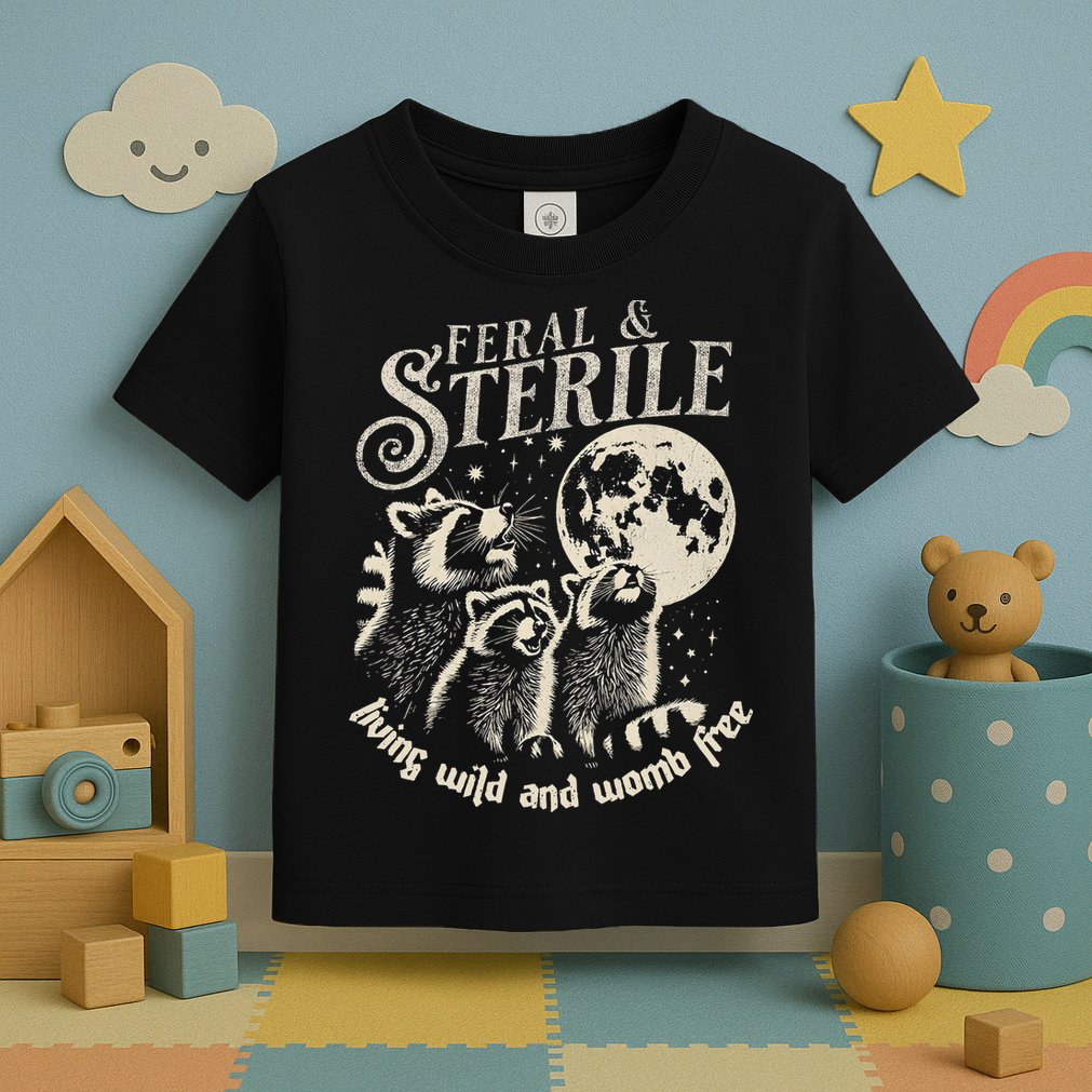 Feral & Sterile Living Wild And Womb Free Funny Racoon Toddler T-Shirt