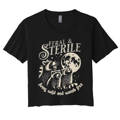 Feral & Sterile Living Wild And Womb Free Funny Racoon Crop Top
