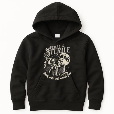 Feral & Sterile Living Wild And Womb Free Funny Racoon Kids Hoodie