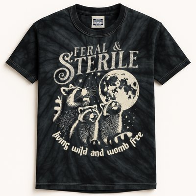 Feral & Sterile Living Wild And Womb Free Funny Racoon Kids Tie-Dye T-Shirt