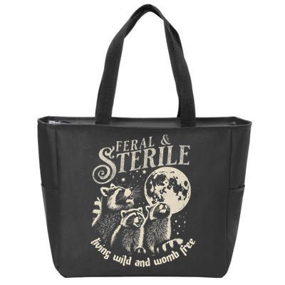 Feral & Sterile Living Wild And Womb Free Funny Racoon Zip Tote Bag