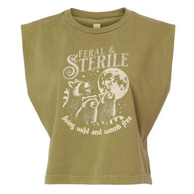 Feral & Sterile Living Wild And Womb Free Funny Racoon Garment-Dyed Women's Muscle Tee