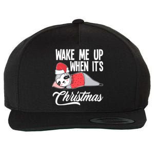 Funny Sloth Lover Wake Me Up When ItS Christmas Gift Wool Snapback Cap