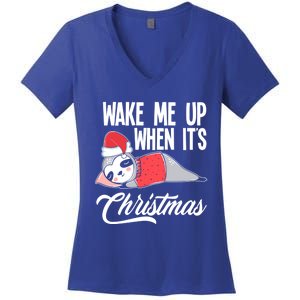 Funny Sloth Lover Wake Me Up When ItS Christmas Gift Women's V-Neck T-Shirt