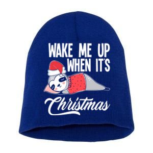 Funny Sloth Lover Wake Me Up When ItS Christmas Gift Short Acrylic Beanie