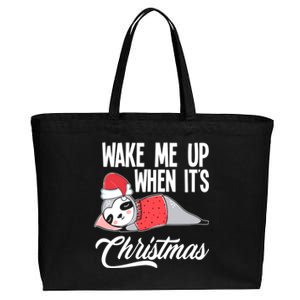 Funny Sloth Lover Wake Me Up When ItS Christmas Gift Cotton Canvas Jumbo Tote