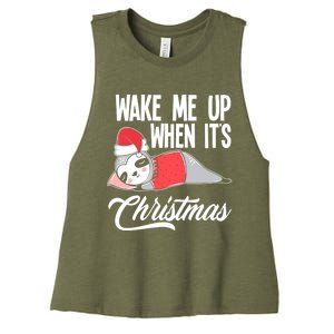 Funny Sloth Lover Wake Me Up When ItS Christmas Gift Women's Racerback Cropped Tank