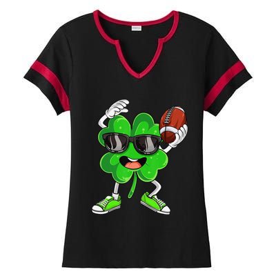 Football Shamrock Lucky Clover Irish St Patrick's Day Ladies Halftime Notch Neck Tee