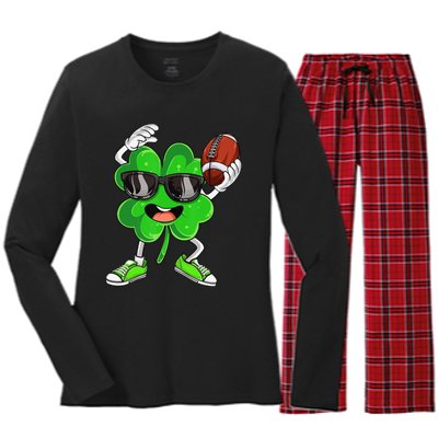 Football Shamrock Lucky Clover Irish St Patrick's Day Women's Long Sleeve Flannel Pajama Set 