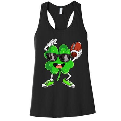 Football Shamrock Lucky Clover Irish St Patrick's Day Women's Racerback Tank