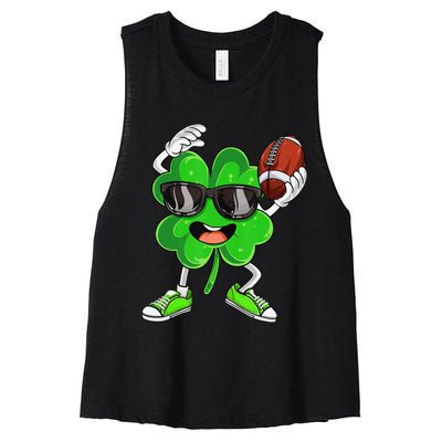 Football Shamrock Lucky Clover Irish St Patrick's Day Women's Racerback Cropped Tank