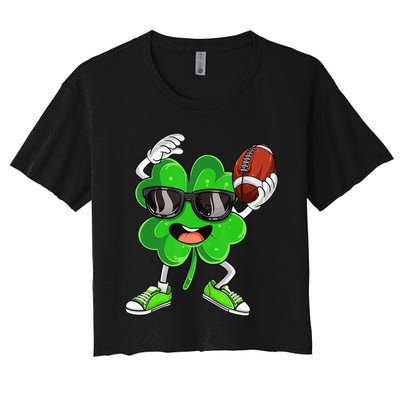 Football Shamrock Lucky Clover Irish St Patrick's Day Women's Crop Top Tee