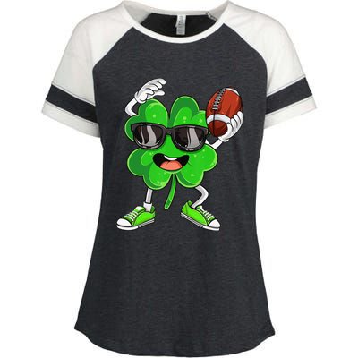 Football Shamrock Lucky Clover Irish St Patrick's Day Enza Ladies Jersey Colorblock Tee