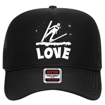 Funny Skiing Lover Gift For Skier High Crown Mesh Back Trucker Hat