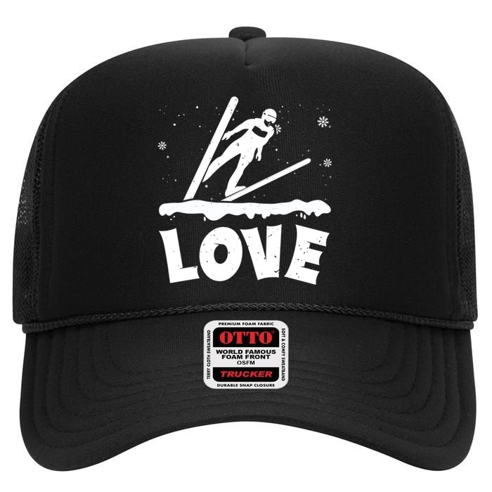 Funny Skiing Lover Gift For Skier High Crown Mesh Back Trucker Hat