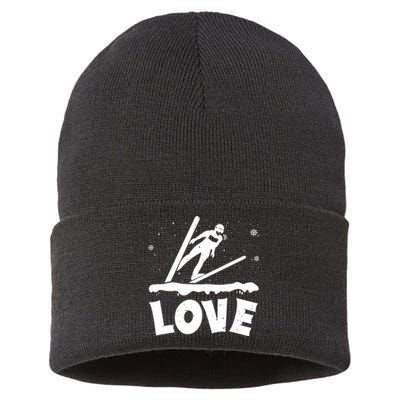 Funny Skiing Lover Gift For Skier Sustainable Knit Beanie