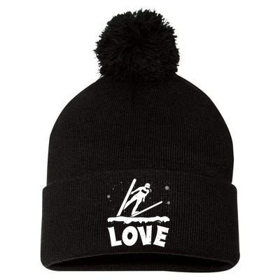 Funny Skiing Lover Gift For Skier Pom Pom 12in Knit Beanie