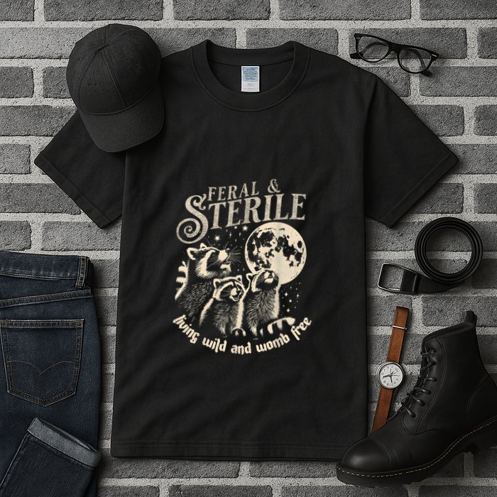 Feral & Sterile Living Wild And Womb Free Funny Racoon Retro Tall T-Shirt