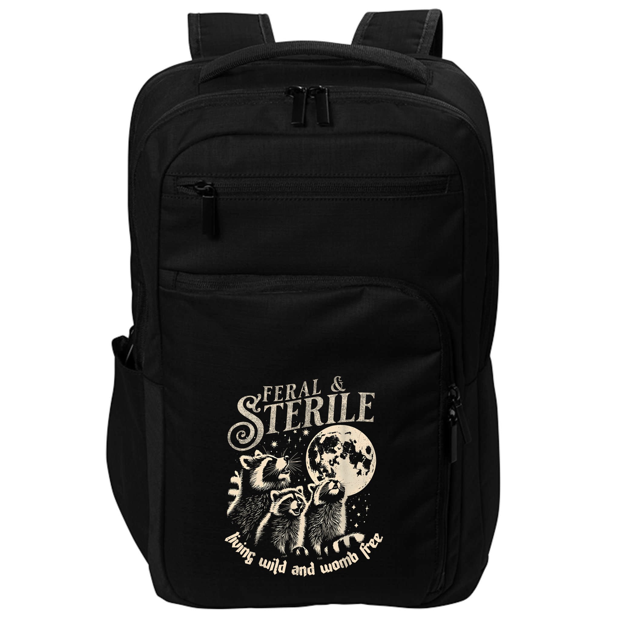 Feral & Sterile Living Wild And Womb Free Funny Racoon Retro Impact Tech Backpack