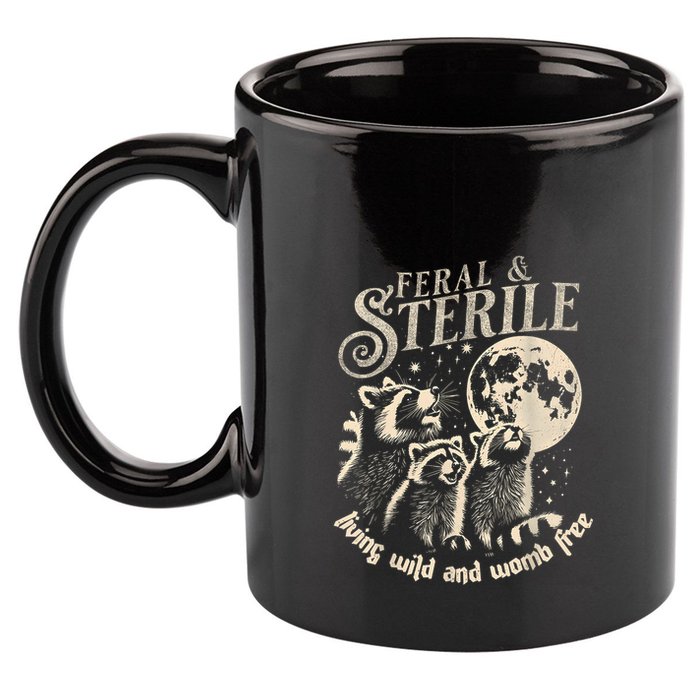 Feral & Sterile Living Wild And Womb Free Funny Racoon Retro 11oz C Handle Ceramic Mug