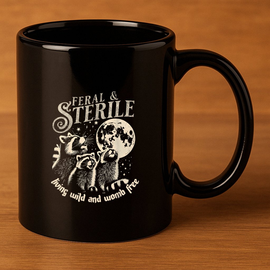 Feral & Sterile Living Wild And Womb Free Funny Racoon Retro 11oz C Handle Ceramic Mug