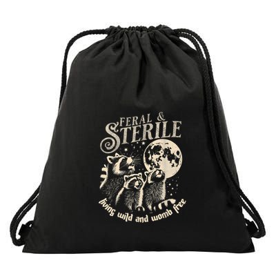 Feral & Sterile Living Wild And Womb Free Funny Racoon Retro Drawstring Bag