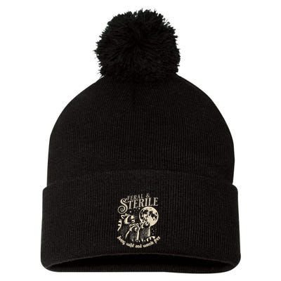 Feral & Sterile Living Wild And Womb Free Funny Racoon Retro Pom Pom 12in Knit Beanie