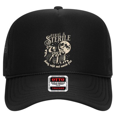 Feral & Sterile Living Wild And Womb Free Funny Racoon Retro Trucker Hat