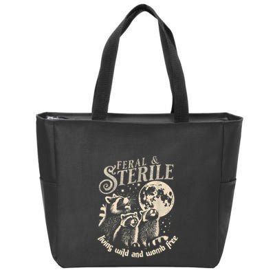 Feral & Sterile Living Wild And Womb Free Funny Racoon Retro Zip Tote Bag
