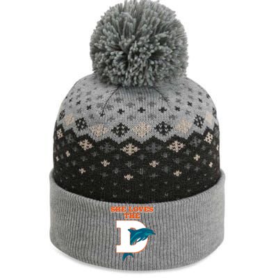 Funny She Loves The D Miami Football Fan The Baniff Cuffed Pom Beanie