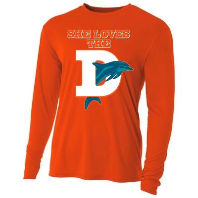 Funny She Loves The D Miami Football Fan Cooling Performance Long Sleeve Crew