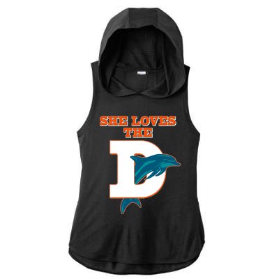 Funny She Loves The D Miami Football Fan Ladies PosiCharge Tri-Blend Wicking Draft Hoodie Tank