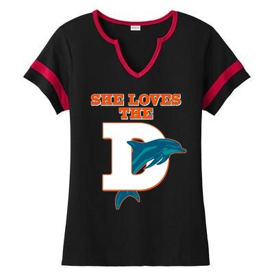 Funny She Loves The D Miami Football Fan Ladies Halftime Notch Neck Tee