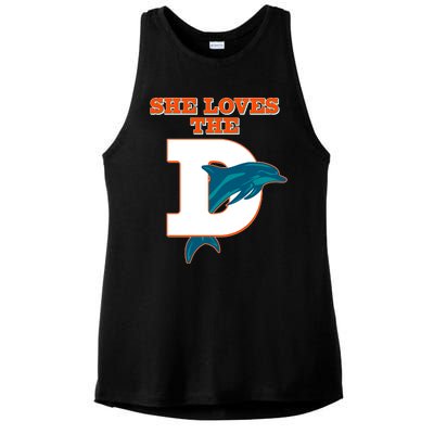 Funny She Loves The D Miami Football Fan Ladies PosiCharge Tri-Blend Wicking Tank