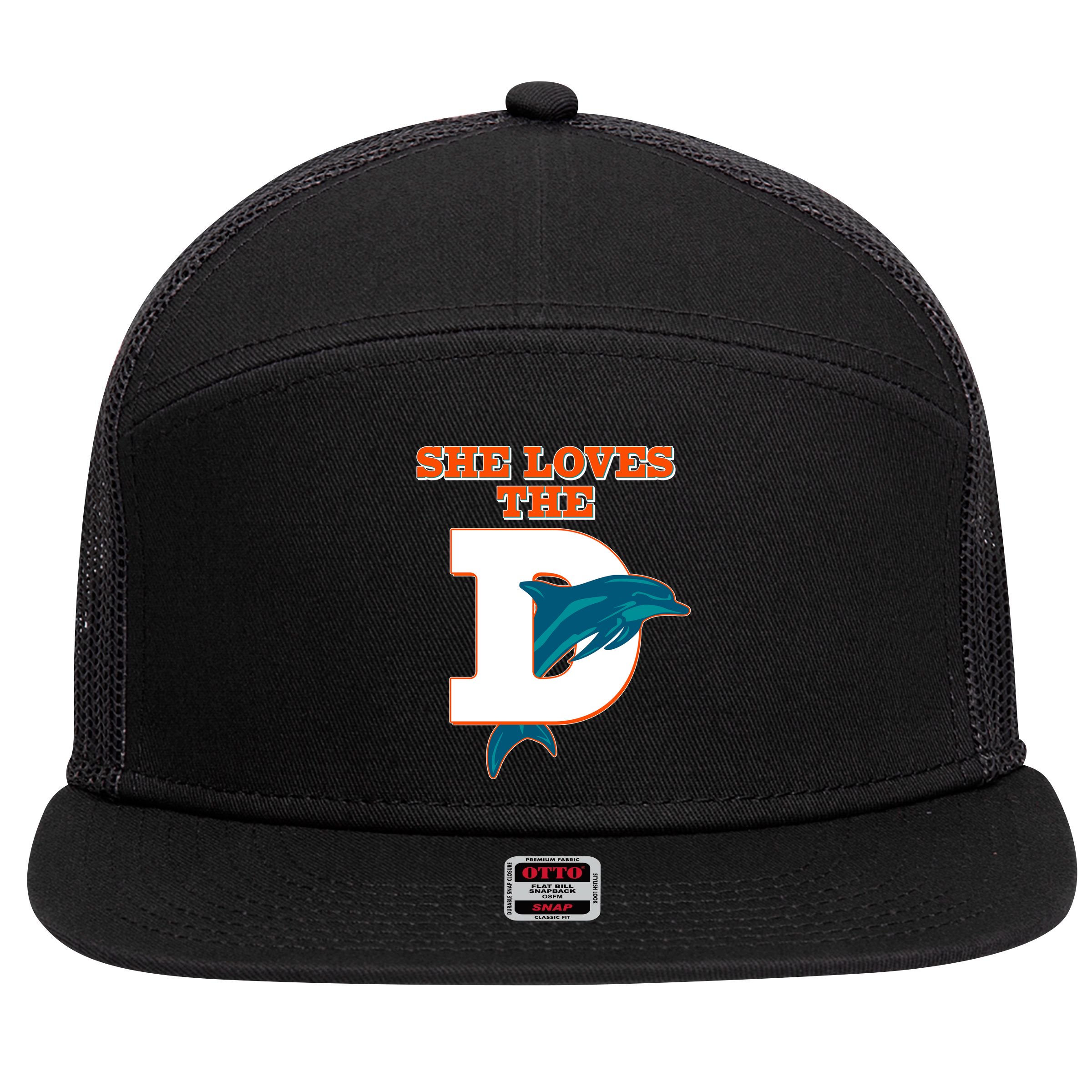 Funny She Loves The D Miami Football Fan 7 Panel Mesh Trucker Snapback Hat