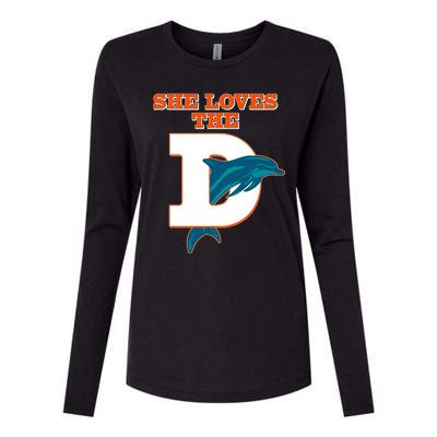 Funny She Loves The D Miami Football Fan Womens Cotton Relaxed Long Sleeve T-Shirt