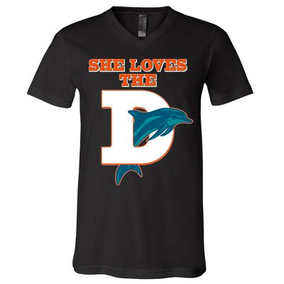 Funny She Loves The D Miami Football Fan V-Neck T-Shirt