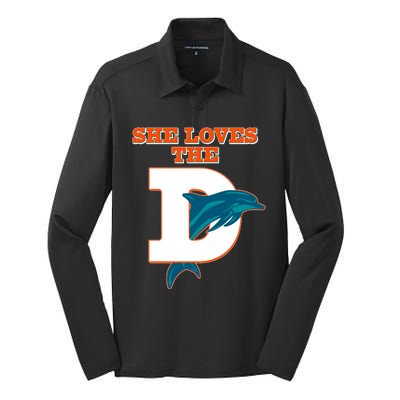 Funny She Loves The D Miami Football Fan Silk Touch Performance Long Sleeve Polo