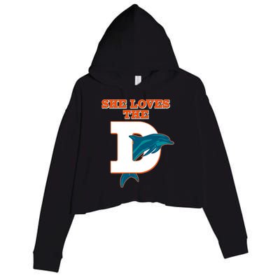 Funny She Loves The D Miami Football Fan Crop Fleece Hoodie