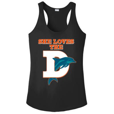 Funny She Loves The D Miami Football Fan Ladies PosiCharge Competitor Racerback Tank