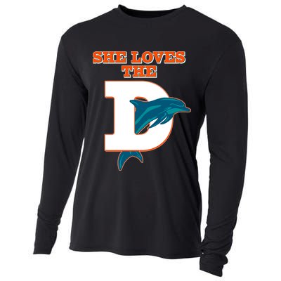 Funny She Loves The D Miami Football Fan Cooling Performance Long Sleeve Crew