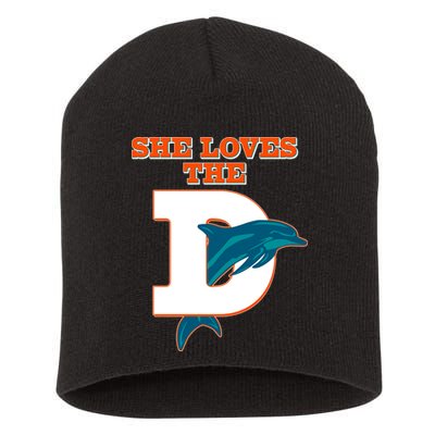 Funny She Loves The D Miami Football Fan Short Acrylic Beanie