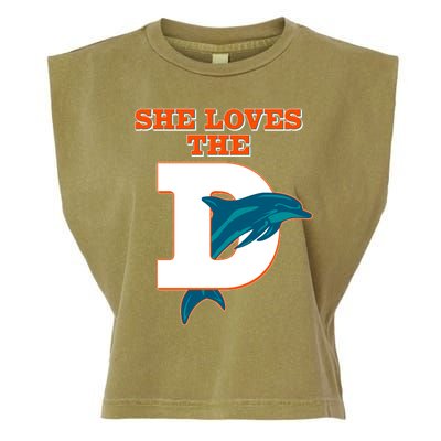 Funny She Loves The D Miami Football Fan Garment-Dyed Women's Muscle Tee