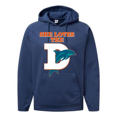 Funny She Loves The D Miami Football Fan Performance Fleece Hoodie