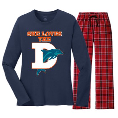 Funny She Loves The D Miami Football Fan Women's Long Sleeve Flannel Pajama Set 